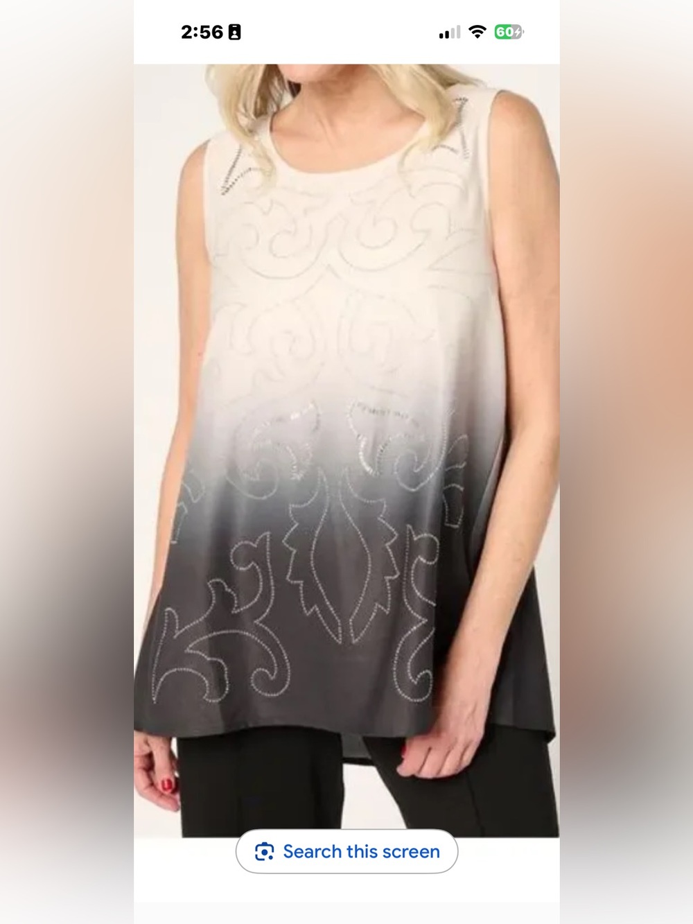 Susan Graver Ombre Sleeveless Tank in White and Gray with Embroidered Scrolls